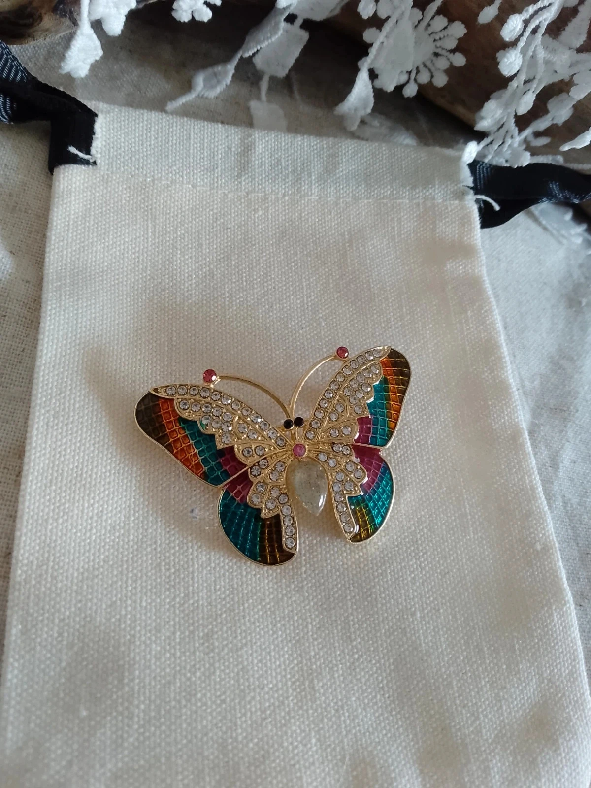 Broche papillon pierre de labradorite